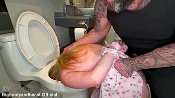 hey, why's this blonde getting face-fucked first into the toilet seat?