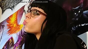 Intense ASMR Kisses from Hungarian Goth Teen with Glasses in Petite European Style!
