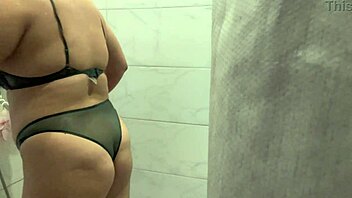 Hidden Camera Captures Stepmother's Shower with Big Ass and Natural Tits