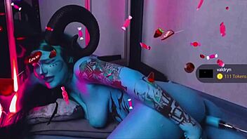 Tattooed blue slut with huge tits gets fucked hard by machine 😈🔥