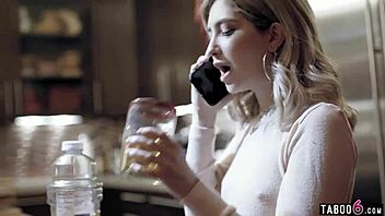 Petite babysitter fucks big cock on phone with boyfriend