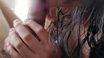 Latina with huge ass rides cock hard and swallows cum after deepthroat action.