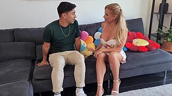 Dominating my stepson's muscular friend with rough doggystyle fucking and deep blowjob action