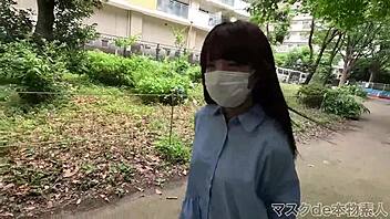 Slender Japanese beauty at 19 reveals face in outdoor container sex and visible truck scene