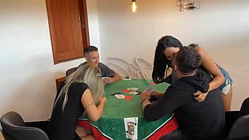 sexy housewife slut calls over a couple of friends for what seems like game night but really it's all about swapping partners and watching the cuckold action with blowjobs and pussy licking