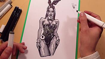 quick marker sketch of athletic girl in tight latex outfit showing her big ass and tits