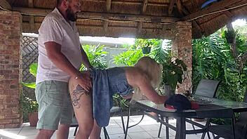 Creampie Fucking Best Friend's Wife on Patio During Work Hours