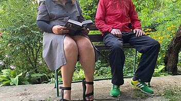 Why does this mature bbw with big ass and saggy tits flash outdoors during exam prep?