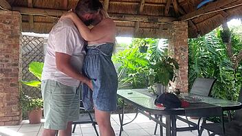 Creampie Fucking Best Friend's Wife on Patio During Work Hours