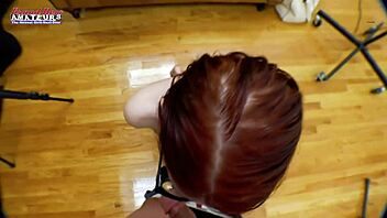 I'm a redhead hottie with pierced nipples, finger fuckin' my shaved pussy... oops, meant fucking, then suckin' a big juicy cock for a facial cumshot