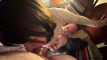 Young teen gets dominated in rough doggystyle blowjob threesome with facial creampie from older guy and friend in amateur Latina action.