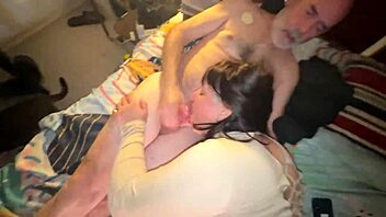 Young teen gets dominated in rough doggystyle blowjob threesome with facial creampie from older guy and friend in amateur Latina action.