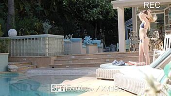 spyfam dad spies on masturbating daughter outdoors with blowjob and facial in hardcore action