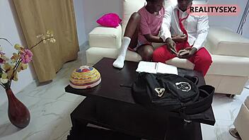 school girl meets her classmate on the couch for a study break session