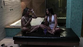 Bianca Demarchi starts her porn journey with Pistolinha in bathroom, loving navel licks and sheer red lingerie 😘👙