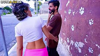 Blonde skinny teen with small tits gets drilled doggystyle and missionary by huge cock ending in facial cumshot while cuckold watches