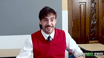 Teachers pet sparks classroom threesome with petite amateurs