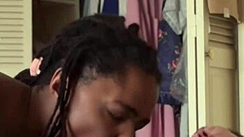 Amateur ebony couple enjoys intense doggystyle fucking in homemade bedroom interracial session