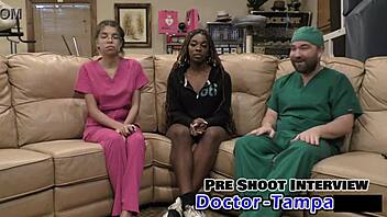 i examine student intern giggles in latex gloves at hospital