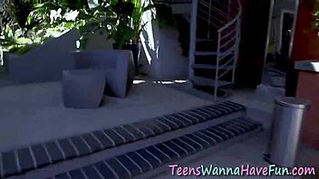 Intense Group Action with Teen Amateurs in Lingerie and Stockings at Wild Party