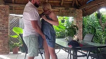 Creampie Fucking Best Friend's Wife on Patio During Work Hours