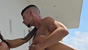 Tommy Cabrio and I got passionate on the balcony with neighbors watching our muscular outdoor fuck