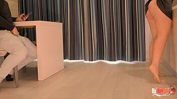 i feel so horny as big ass curvy latina fucking young guy in kitchen after seeing his monster cock