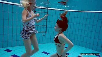 I mean, these two hot lesbians are splashin around in the pool, yknow?