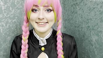 Hey, let's chat about Kanroji Mitsuri in cosplay making you feel good with her big tits