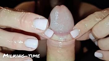 In a dominant session, the british brunette mistress with big tits milks a monster cock using her lactating skills.