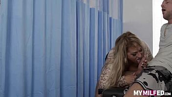 Hot horny milf sluts Jenna Starr Melony Melons fun at the physio.