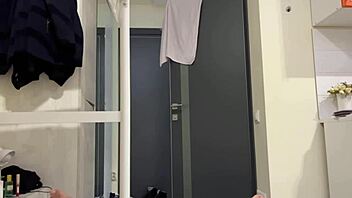 Sexy little blonde gets stuck in the washing machine in her underwear, moaning for help while tight pussy waits.