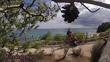 on the beach path, a french girl caught me flashing my cock and casually helped with a handjob cumshot.