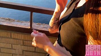 i love when this smoking brunette teen gives fast blowjob on public balcony with cum in mouth and facial from my monster cock in romantic quickie