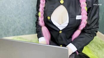 Hey, let's chat about Kanroji Mitsuri in cosplay making you feel good with her big tits