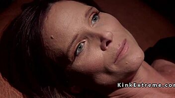 the dominant mistress ties up her hot slave tightly. she fucks and anal fingers the bound beauty in intense lezdom session.