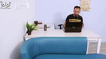 Teasing My Husband's Best Friend in the Living Room While He Works Nearby