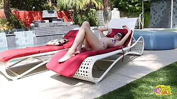 hey, tanning nude outdoors got the brunette milf all wet and eager to lick out the redhead