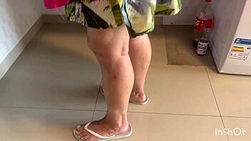 Brazilian maid boldly approaches for outdoor public encounter in see-through outfit.