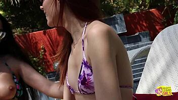 hey, tanning nude outdoors got the brunette milf all wet and eager to lick out the redhead