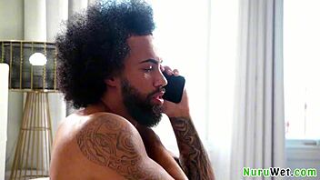 Big tit brunette Lacey Jayne with juicy butt and sexy tats gives outdoor nuru massage.