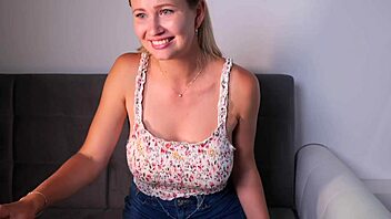 i showed off my ass in a denim skirt with a toy inside