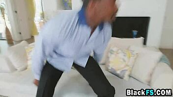 Shy petite Asian girlfriend Marica Hase giggles marveling at huge black monster cock in interracial blowjob scene