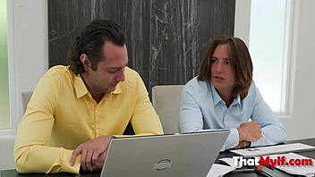 so this annoying milf boss gets even in a wild mmf threesome at the office