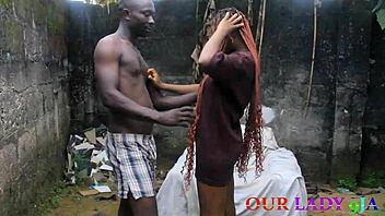 the lucky security man fucked the skinny big tit ebony cook at the backyard hardcore with squirting and creampie