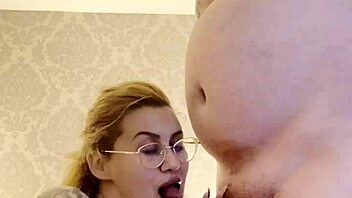 hottie with big tits licking a cock in casual chat