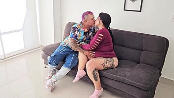 hey bbw slut cheats on hubby bouncing fat ass on couch raw doggystyle swallows cum