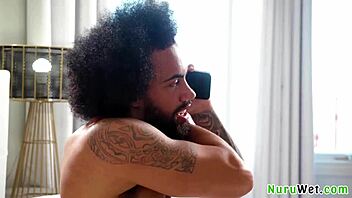 Big tit brunette Lacey Jayne with juicy butt and sexy tats gives outdoor nuru massage.