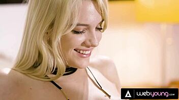 Conflicted teen Kristen Scott explores her sexuality passionately licking and scissoring with petite blonde Kenna James in college dorm