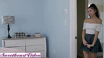 Blonde and brunette classmates, want to take turns eating each others trimmed pussy on bed?